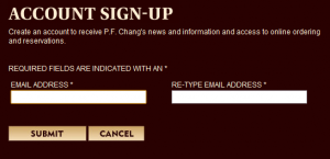 PF Changs Email Signup